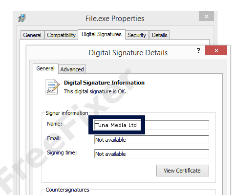 Screenshot of the Tuna Media Ltd certificate